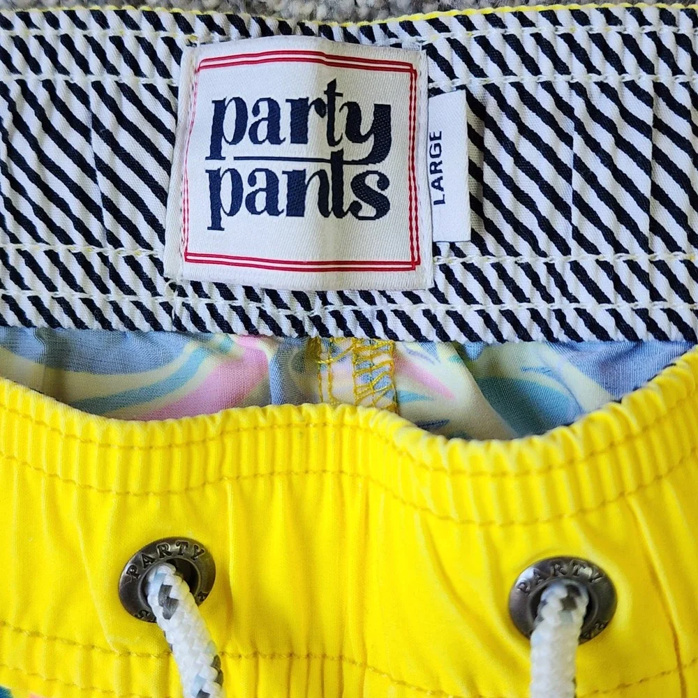 Party Pants Swim Trunks Mens Large Yellow Tropical‎ Palm Print Excellent